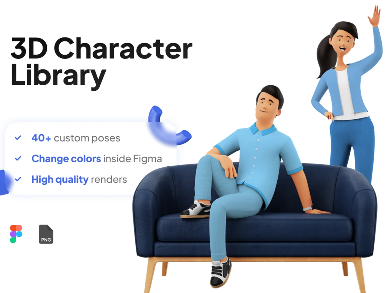 40款男女3D人物模型素材包 3D Character Illustration Pose Library Figma Pack .figma插图1