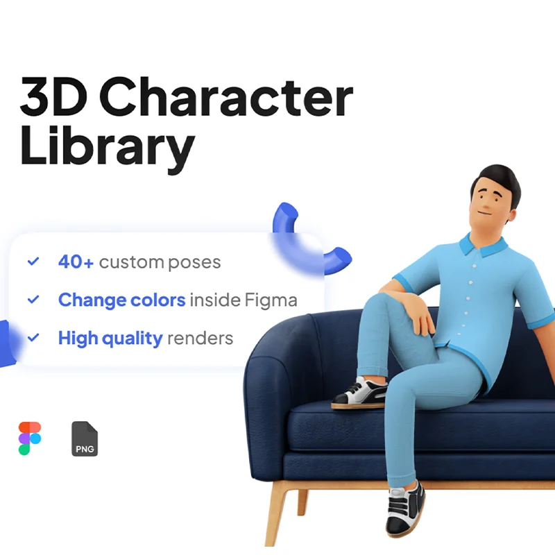 40款男女3D人物模型素材包 3D Character Illustration Pose Library Figma Pack .figma缩略图到位啦UI
