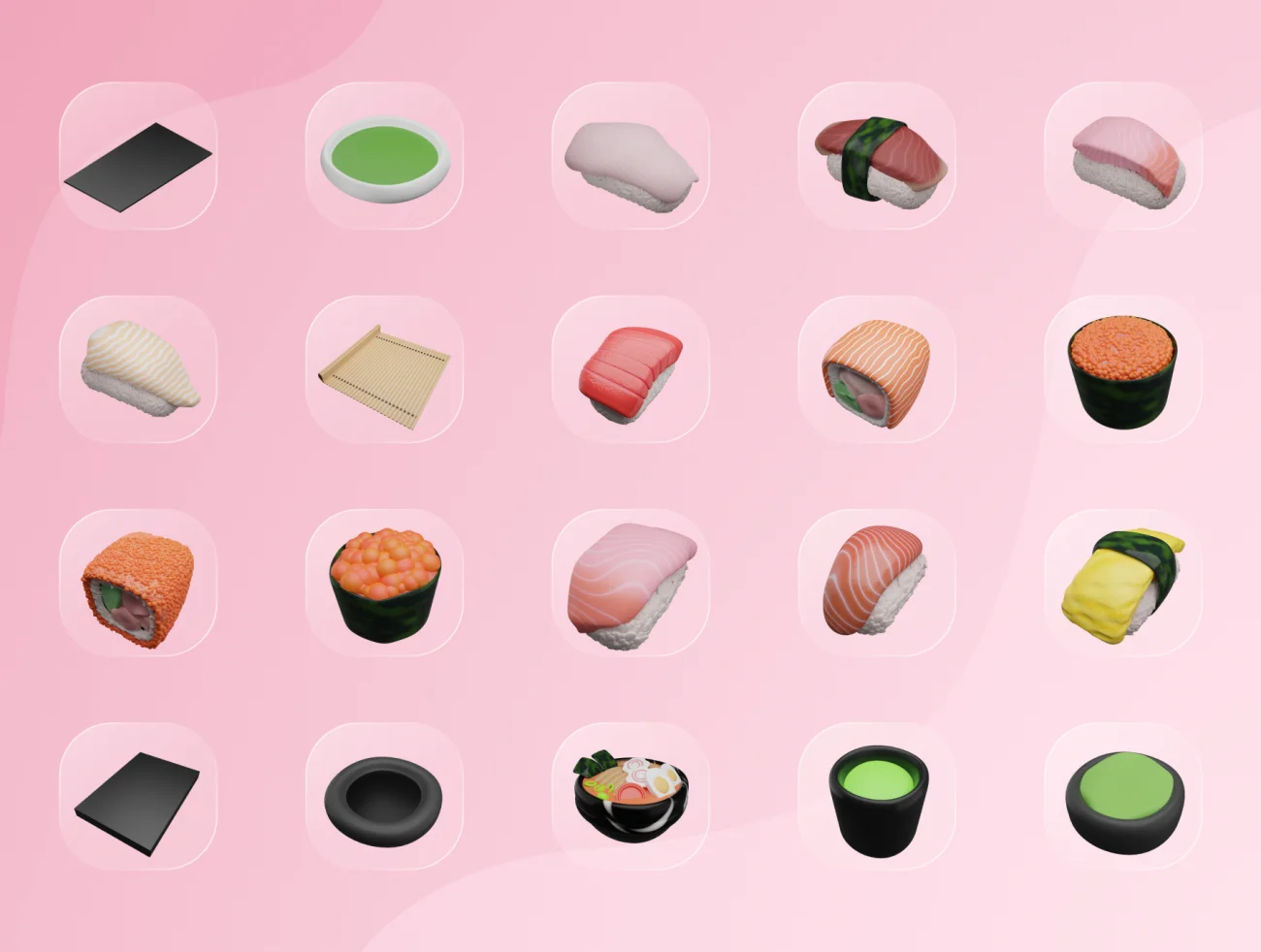 40款日本美食寿司3D图标模型素材 3D Japanese Food Illustration .blender-3D/图标-到位啦UI