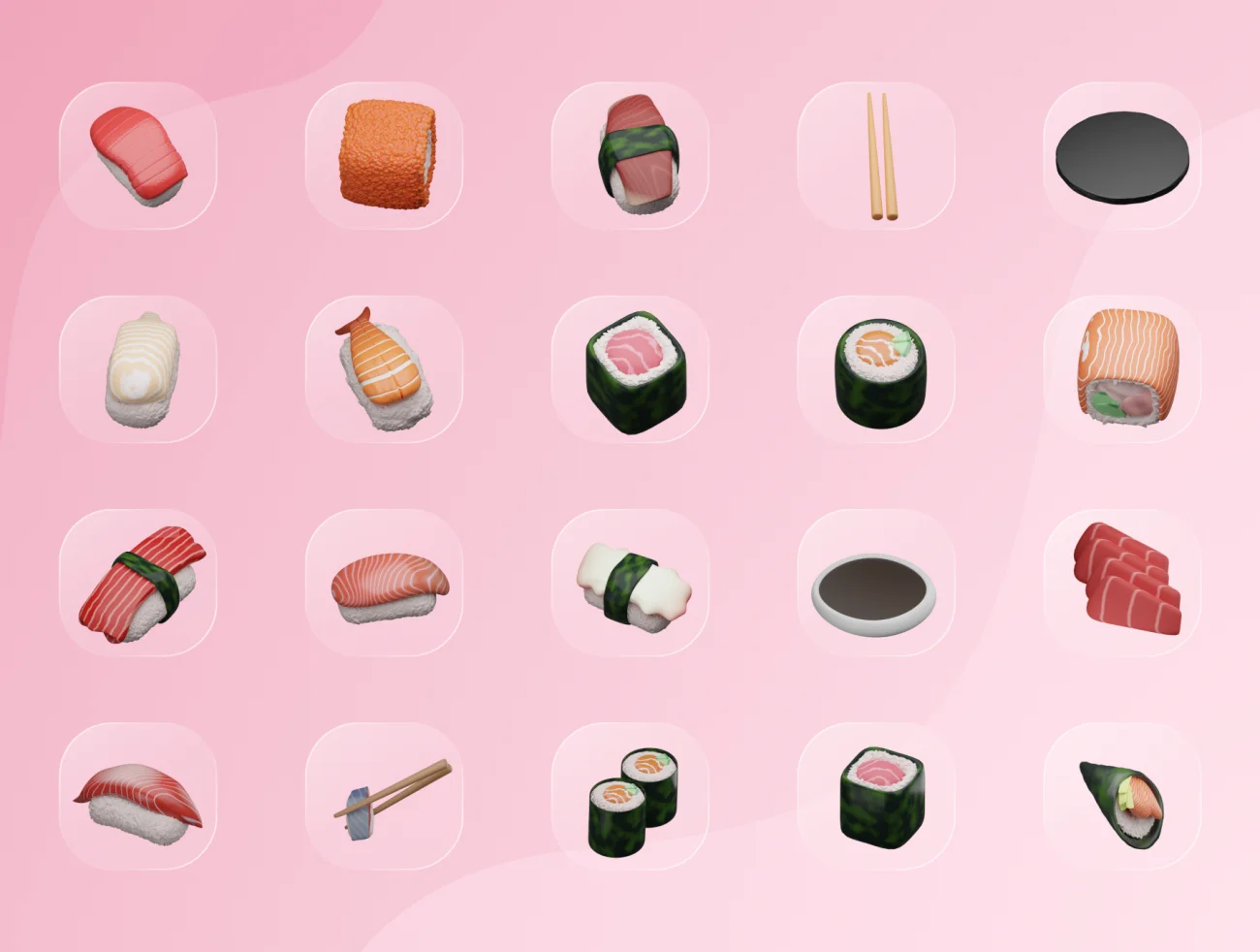 40款日本美食寿司3D图标模型素材 3D Japanese Food Illustration .blender-3D/图标-到位啦UI