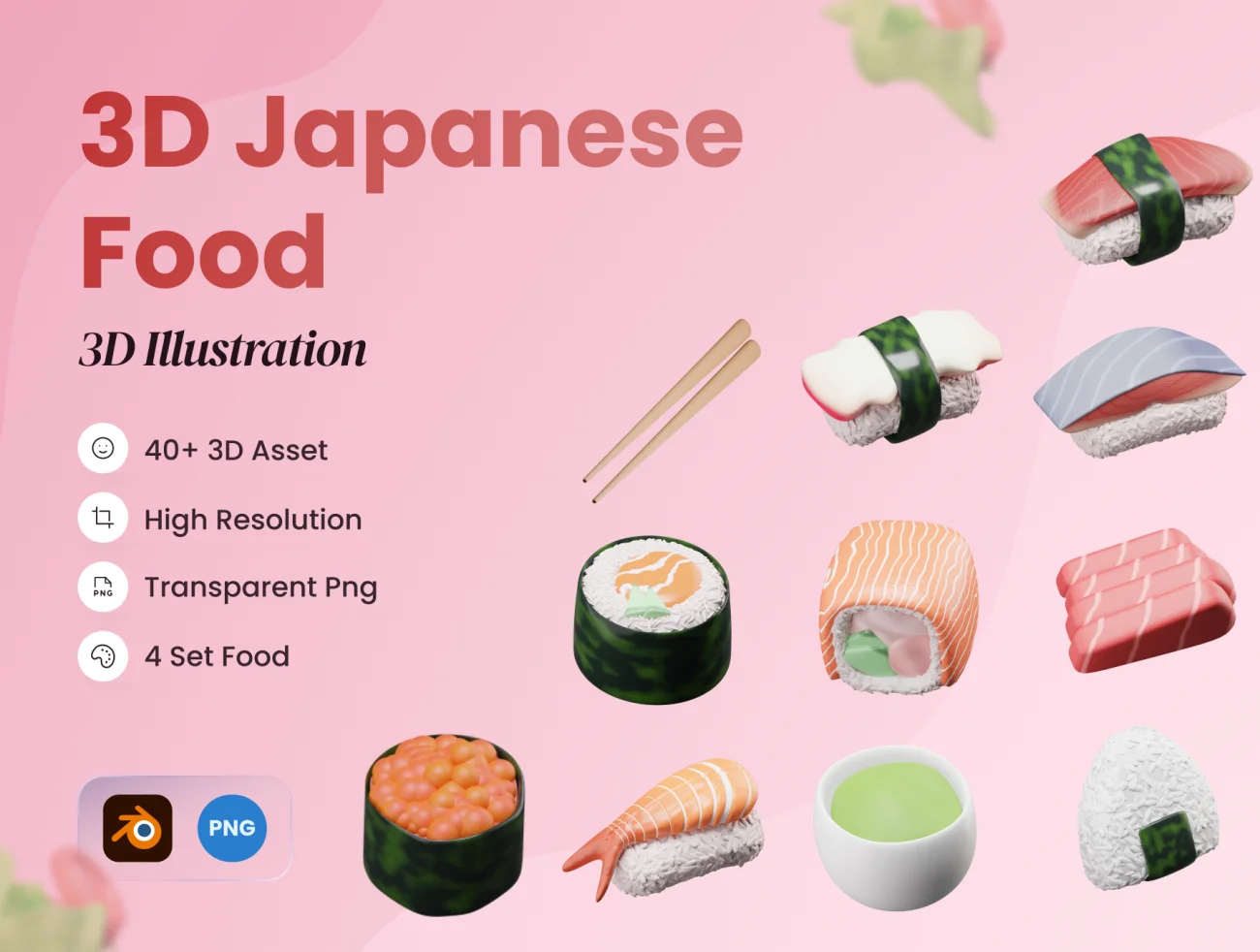 40款日本美食3D图标模型素材 3D Japanese Food Illustration .blender插图1
