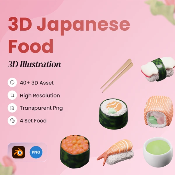 40款日本美食寿司3D图标模型素材 3D Japanese Food Illustration .blender