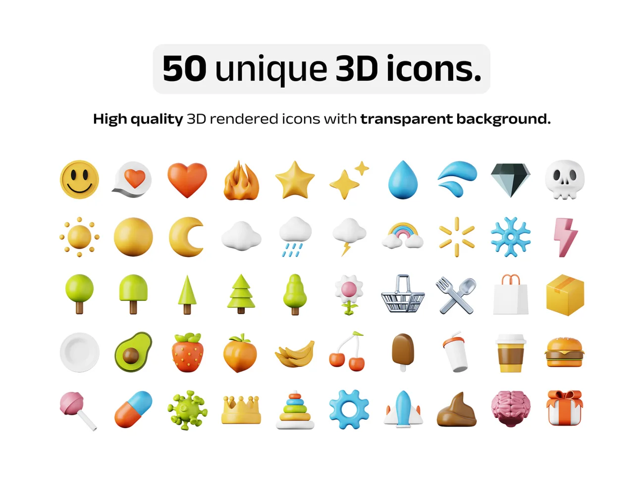 100款高质量表情天气食品3D图标模型素材 50 unique 3D icons .psd .figma .procreate插图5