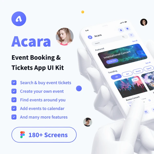 180屏活动预订和门票应用程序 UI 套件 Acara - Event Booking & Tickets App UI Kit .figma
