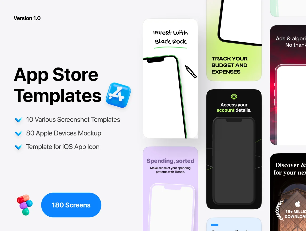 180屏苹果应用商店应用展示模板 App Store Templates .figma插图1