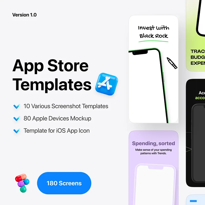 180屏苹果应用商店应用展示模板 App Store Templates .figma缩略图到位啦UI