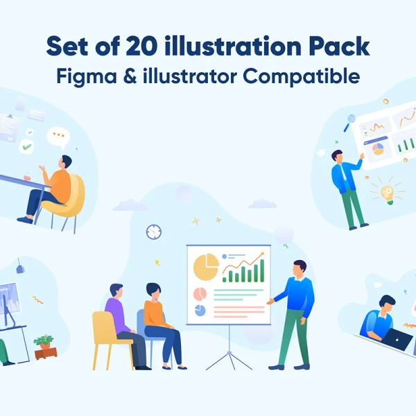 20款办公矢量人物场景插图包素材 Astart Illustration Pack .ai .figma