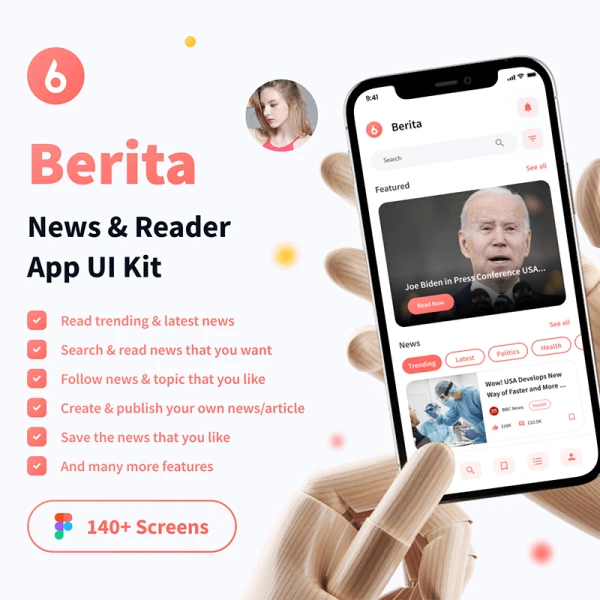 140屏新闻和阅读器应用程序UI设计套件 Berita - News & Reader App UI Kit .figma