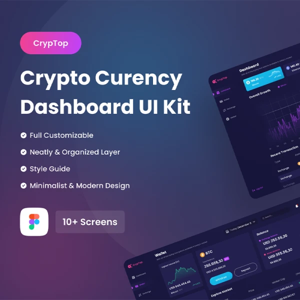 10屏加密货币数据可视化仪表板UI设计套件 CrypTop - Crypto Curency Dashboard UI Kit .figma