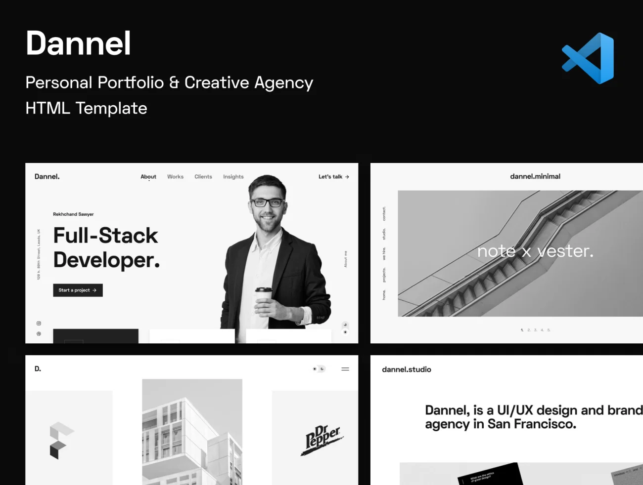 16屏个人作品集和创意机构网站HTML模板 Dannel – Personal Portfolio & Creative Agency HTML Template .HTML插图1