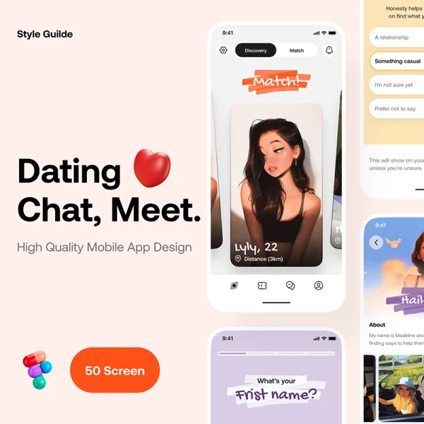 50屏约会交友应用UI设计套件 Dating App UI Kit .figma
