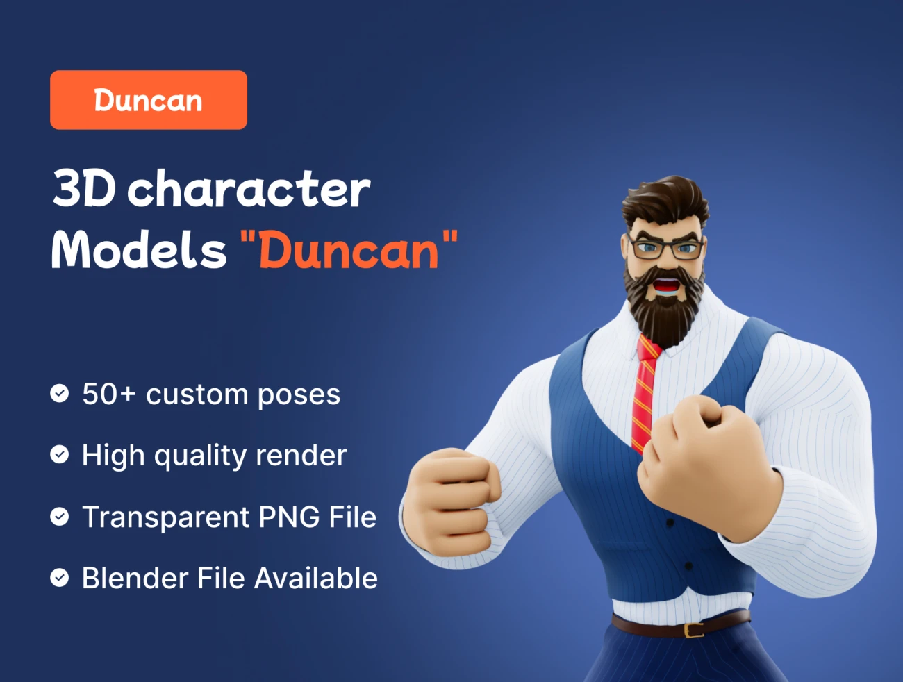 50款强壮3D角色模型素材 Duncan – 3D Character Models .blender插图1