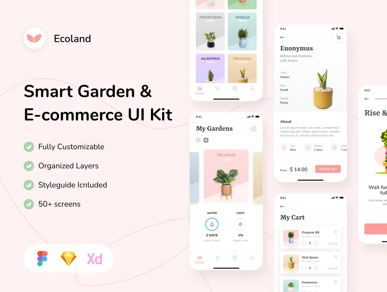 50屏智能化花园绿植养殖管理应用UI设计套件 Ecoland – Smart Garden Management App UI KIT .sketch .xd .figma插图1