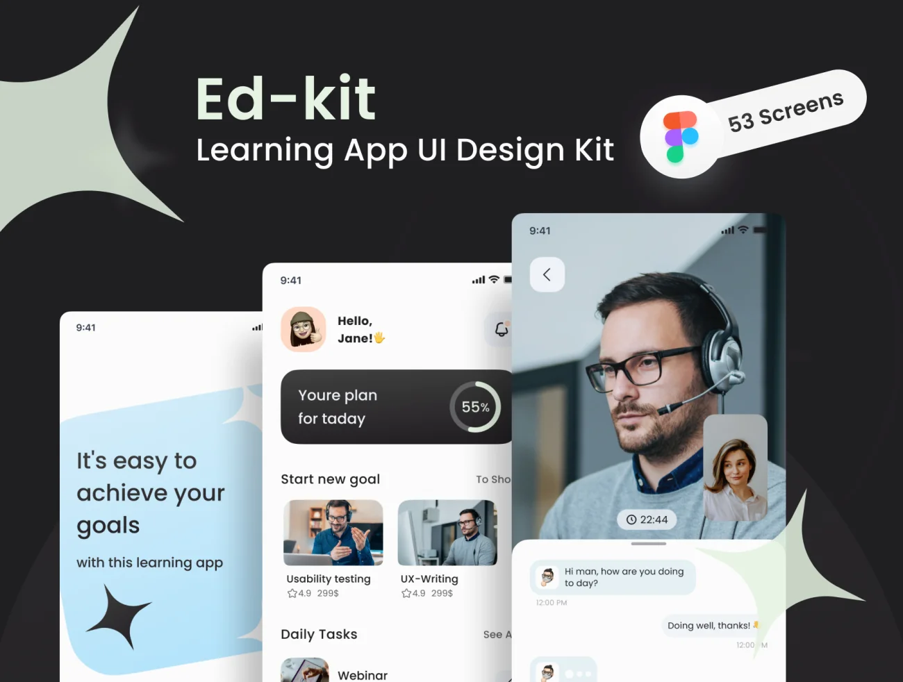 53屏在线教育学习应用UI设计套件 Ed-tech Learning App UI Design Kit .figma插图1