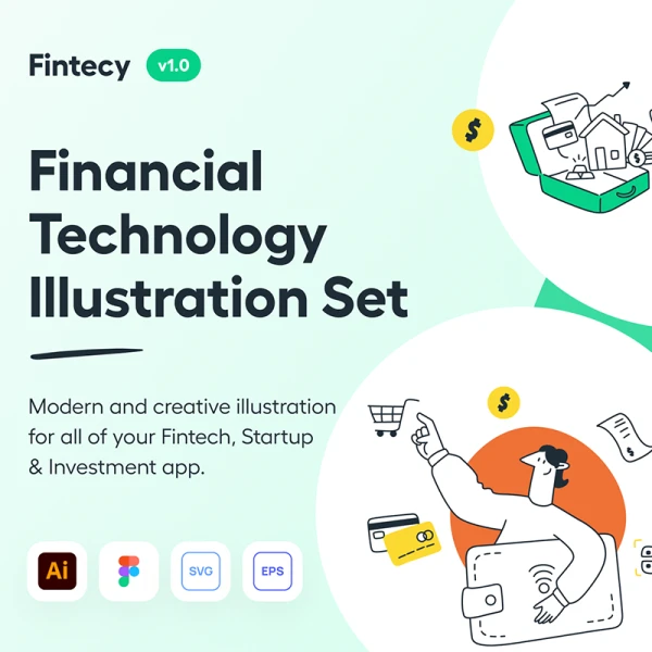 12幅金融科技创业矢量插图素材 Fintecy - Fintech Startup Illustration Set .ai .figma