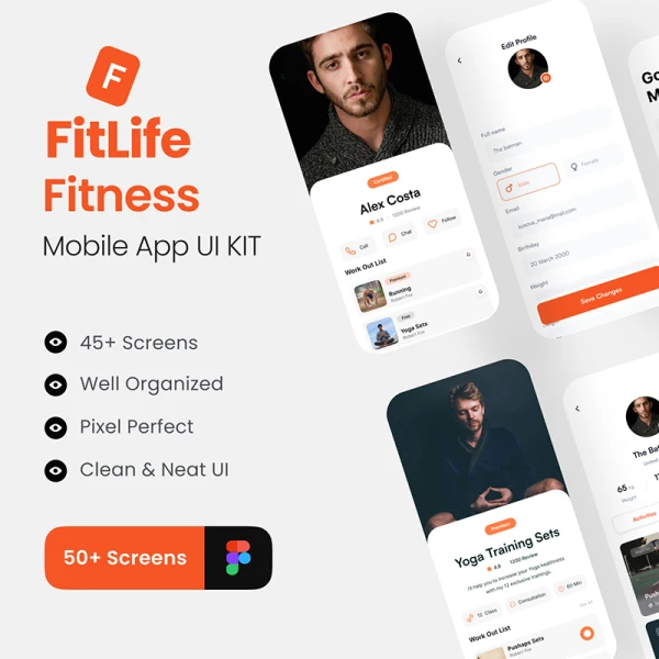 50屏健身锻炼应用UI设计套件 FitLife - Fitness App UI KIT .figma