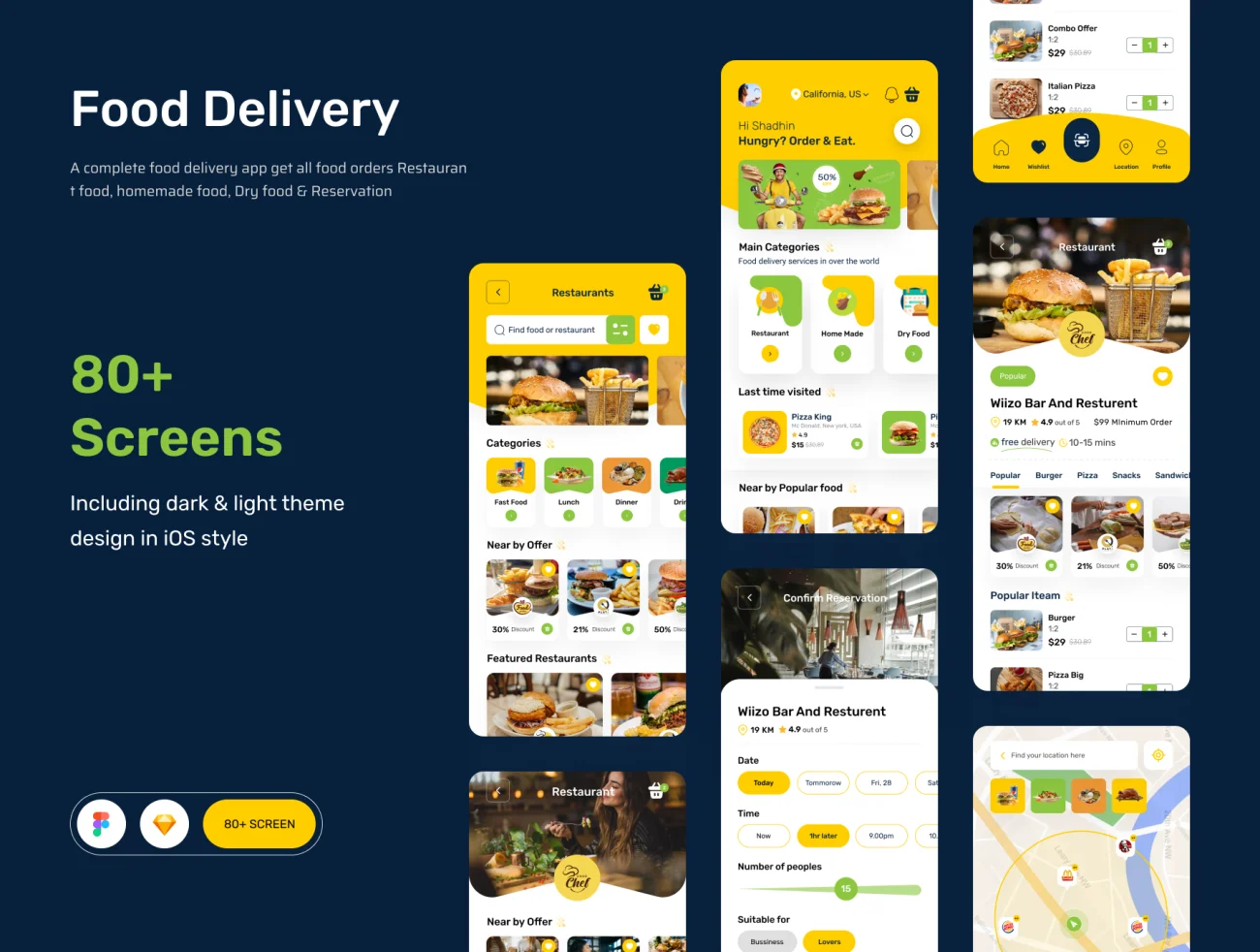 80屏食品外卖点餐配送应用UI设计套件 Food Delivery App .sketch .figma插图3