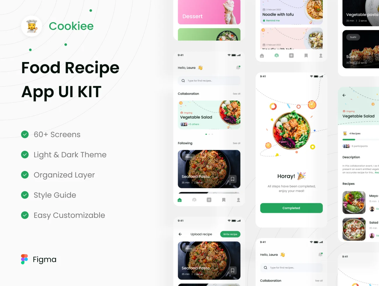 60屏美食食谱烹饪分享应用设计套件 Food Recipe UI KIT .figma插图1