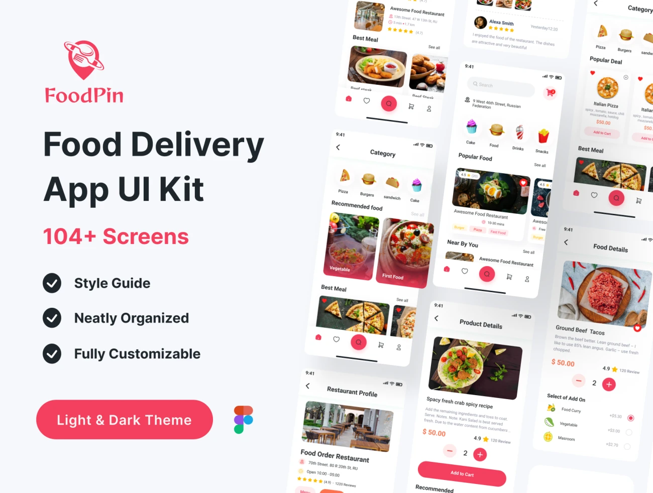 104屏外卖点餐配送应用UI设计套件 FoodPin – Food Delivery App UI Kit .figma插图1