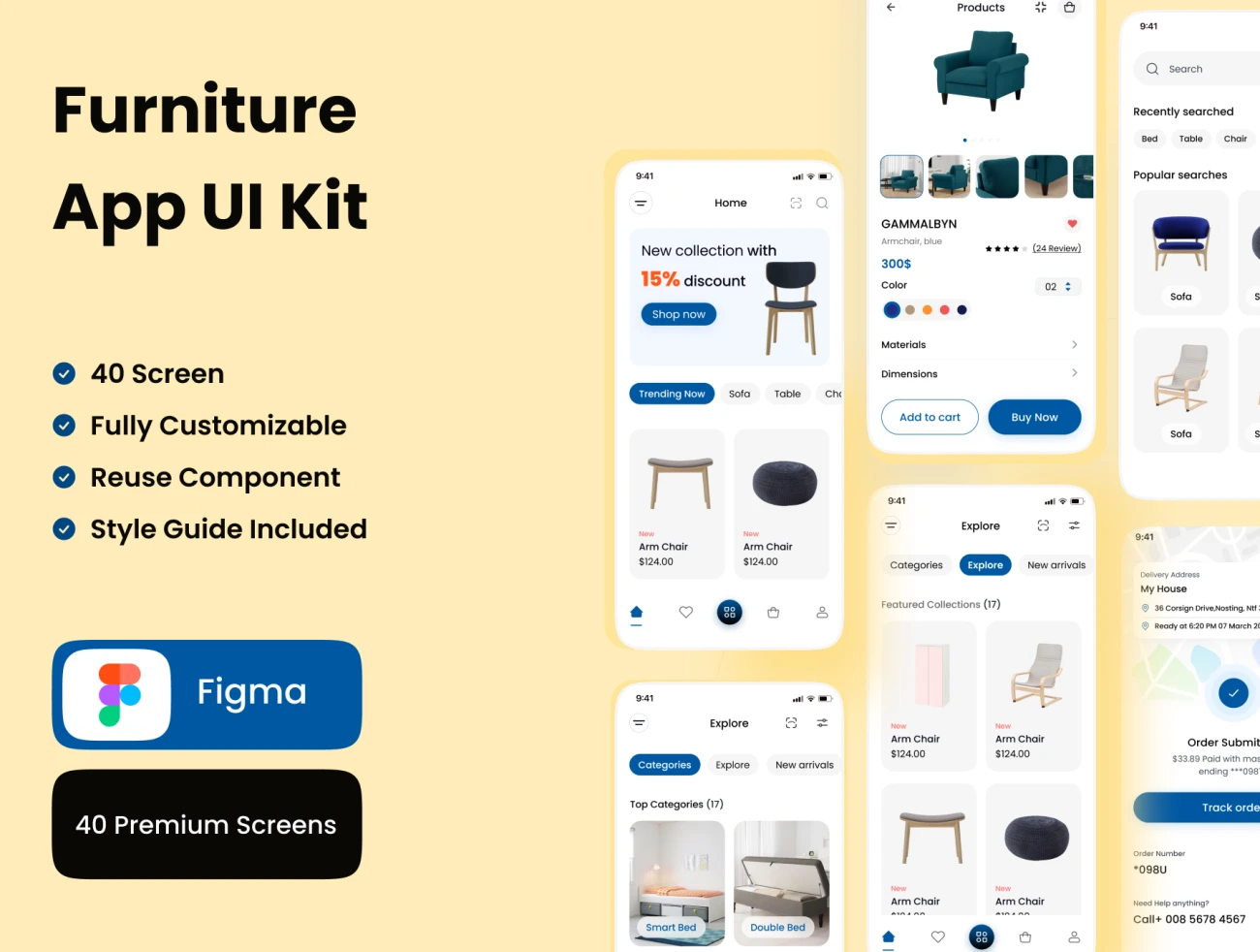 40屏家具网购应用UI设计套件 Furniture Mobile app .figma插图1