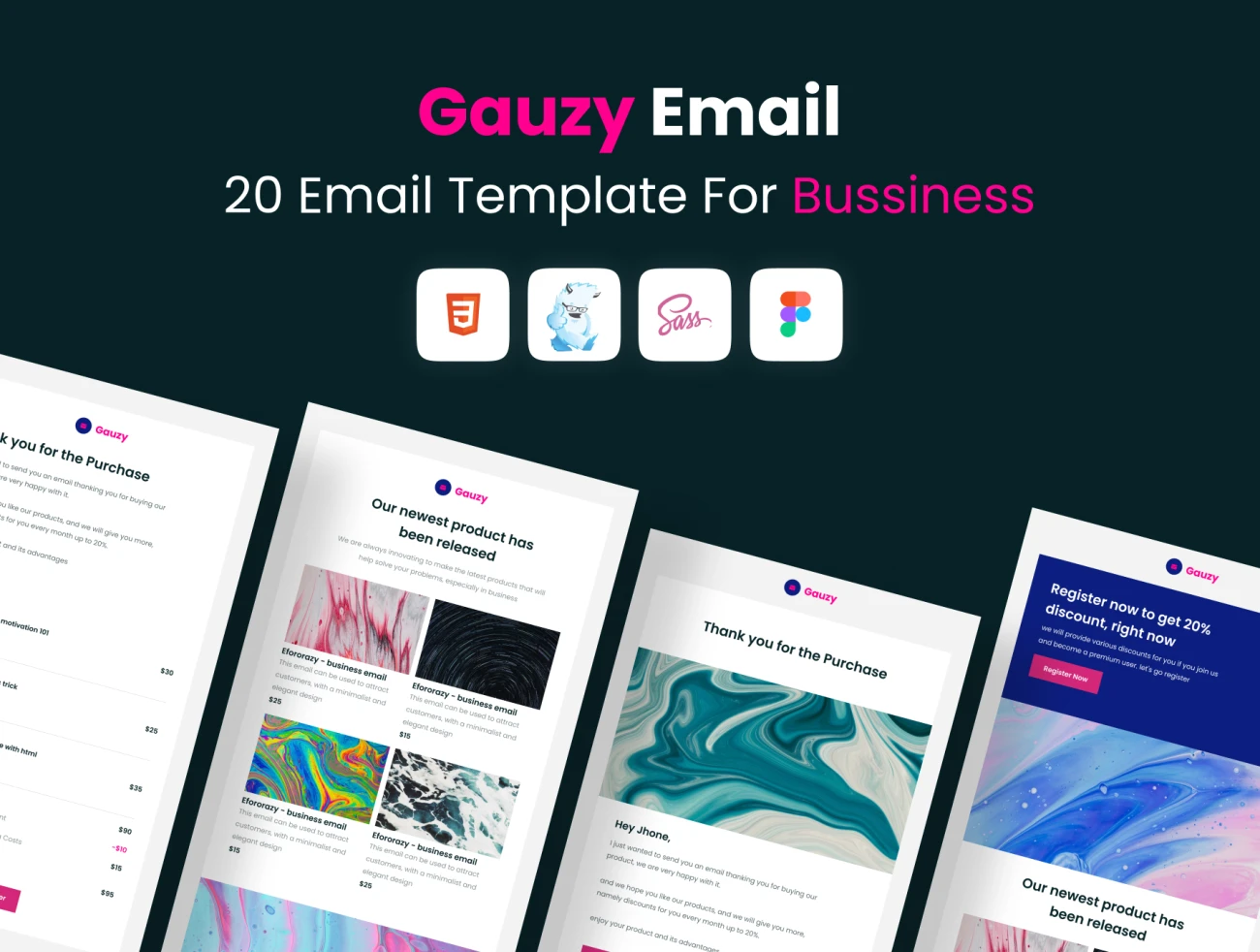 20款独特的商业营销电子邮件模板含源码 Gauzy – 20 Uniq Email Template for Bussiness .figma .html插图1