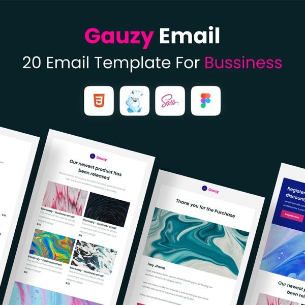 20款独特的商业营销电子邮件模板含源码 Gauzy - 20 Uniq Email Template for Bussiness .figma .html
