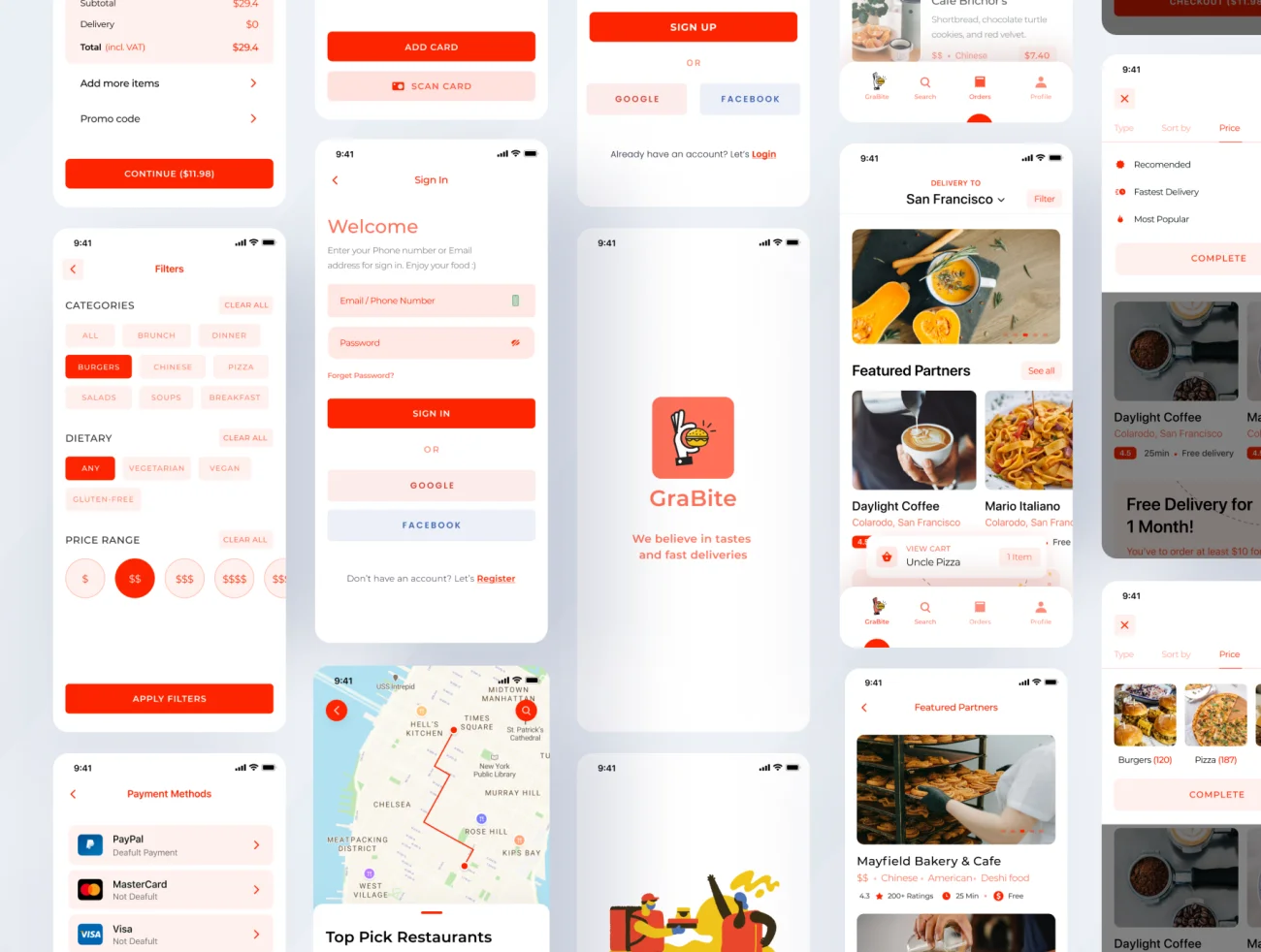 60屏外卖点餐配送应用UI设计套件 GraBite – A Food Order & Delivery App UI Kit .figma插图11