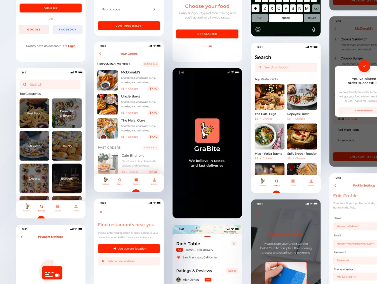 60屏外卖点餐配送应用UI设计套件 GraBite – A Food Order & Delivery App UI Kit .figma插图9