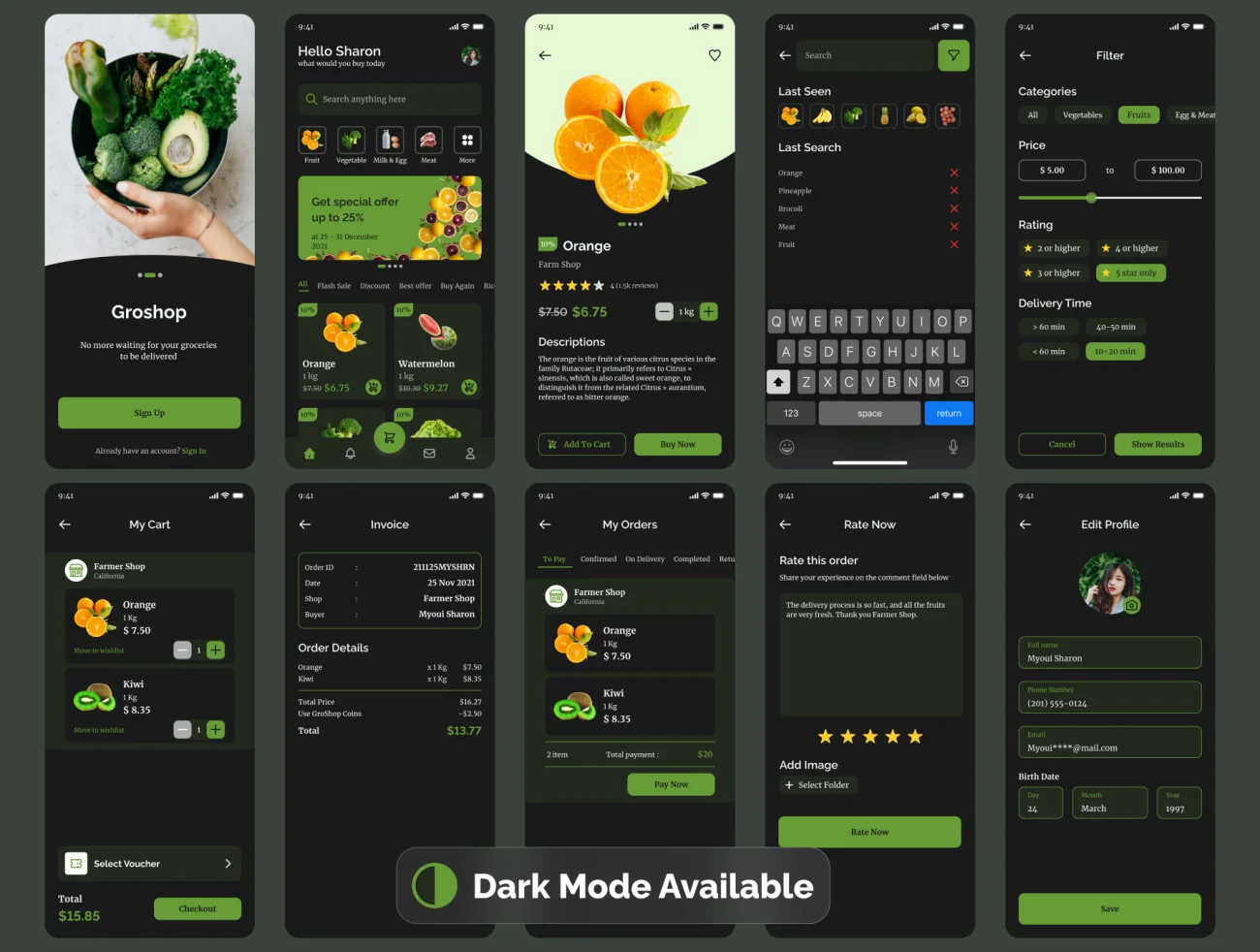 50屏生活百货蔬菜水果采购应用UI设计套件 Groshop – Groceries App UI Kit .figma插图5