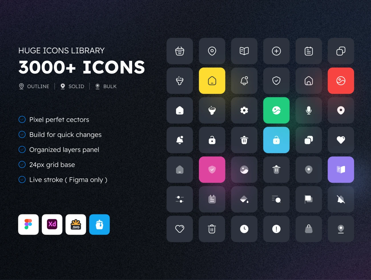 3000 个高质量适合全平台网站应用的必备图标合集 Huge Icons Pack – 3,000+ Icons .figma .xd插图1