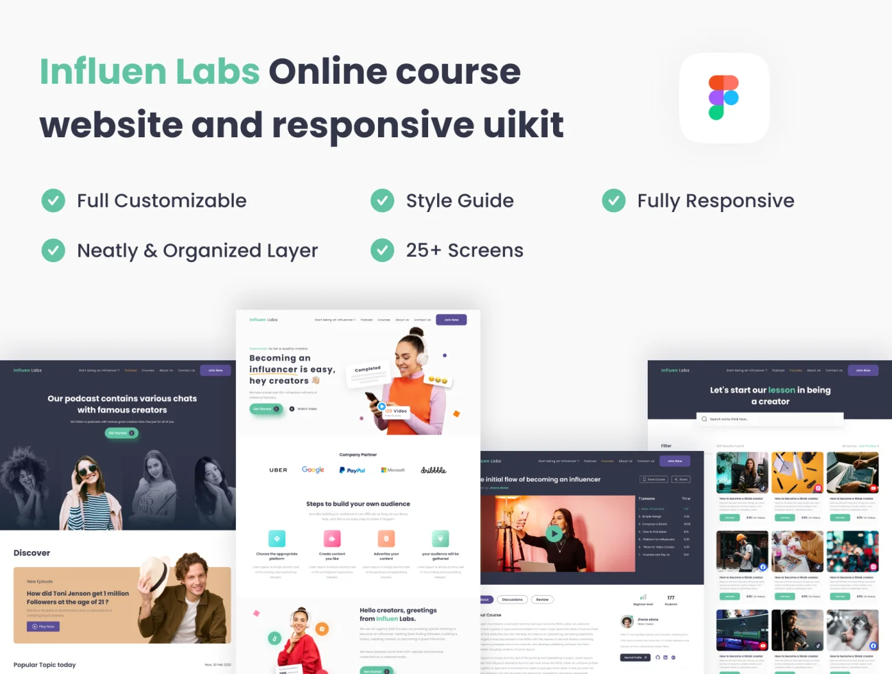 25屏在线教育动态响应网站设计模板 Influen Labs – Online Course for Inluencer website and responsive uikit .figma插图1