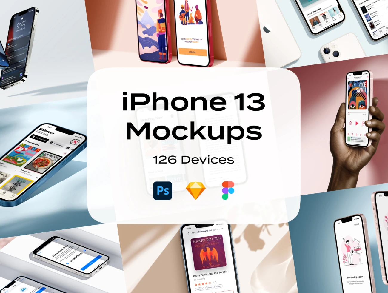 126款iPhone 13手机应用展示智能样机素材 iPhone 13 mockups for figma & photoshop & sketch .sketch .psd .figma插图1