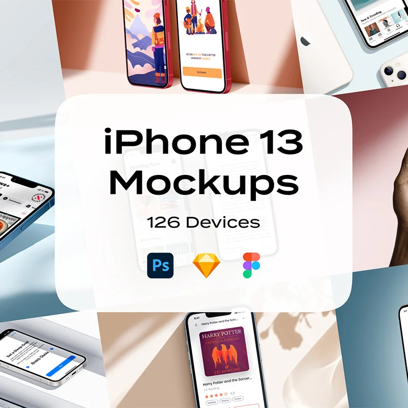126款iPhone 13手机应用展示智能样机素材 iPhone 13 mockups for figma & photoshop & sketch .sketch .psd .figma缩略图到位啦UI