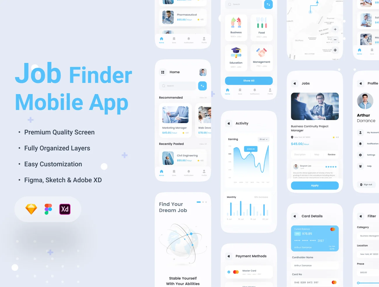 30屏求职招聘应用UI设计套件 Job Finder App .sketch .xd .figma插图1
