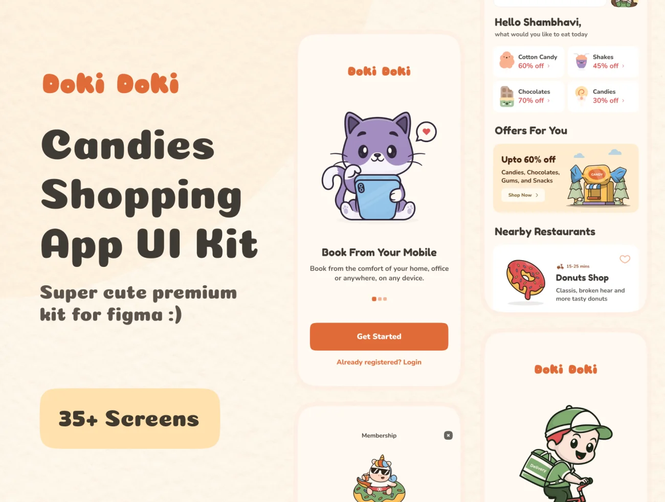 35屏超级可爱糖果网购应用UI设计套件 Kawaii Candy Shopping UI Kit .figma插图1