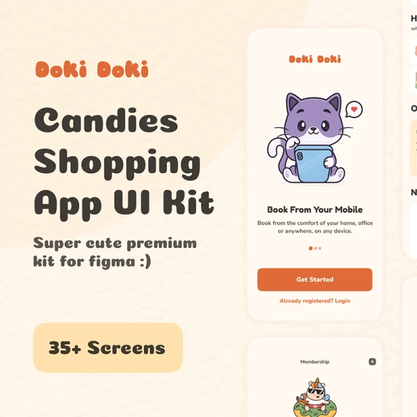35屏超级可爱糖果网购应用UI设计套件 Kawaii Candy Shopping UI Kit .figma