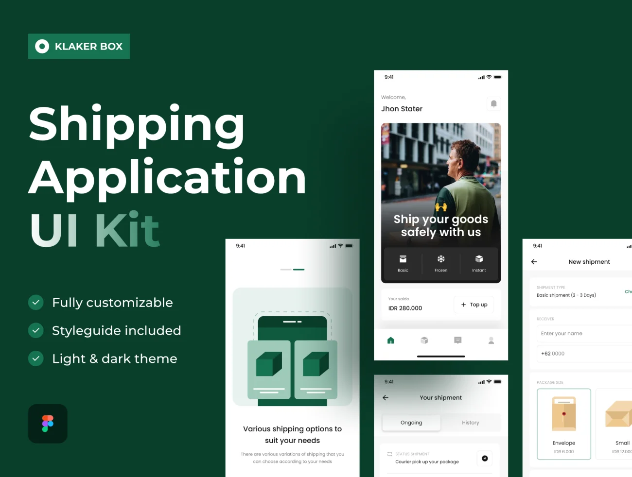 40屏快递物流货运应用UI设计套件 Klaker Box – Shipping App iOS UI Kit .figma插图1