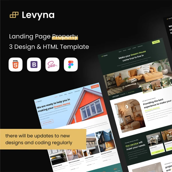 3款现代风格营销产品展示着陆页设计模板含源码 Levyna Landing Page Property - Design & HTML Template .html .figma .sass .bootstrap