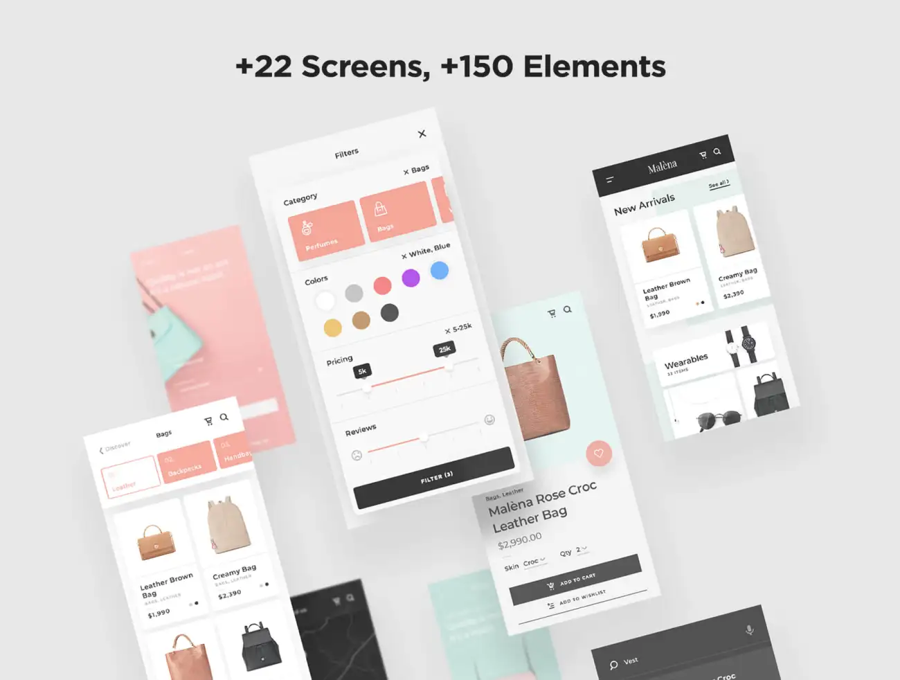 22屏时尚箱包网购应用UI设计套件 Malena – Shopping Mobile UI Kit .sketch .psd .xd .figma插图11