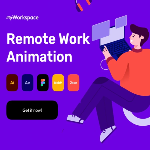 7款远程工作动画插画 MyWorkspace - Remote Work Animation .ai .ae .figma