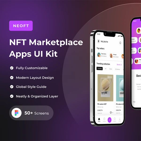 50屏NFT市场交易平台应用UI设计套件 NeoFT - NFT Marketplace Apps UI Kit .figma