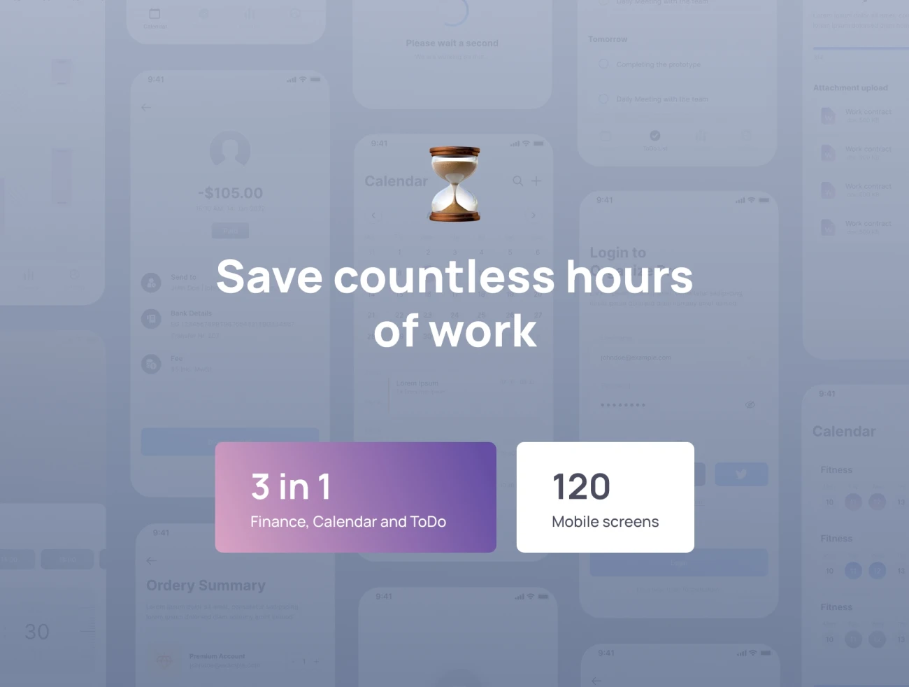 120屏金融日历待办事项应用UI设计工具包素材 Organize Pro – Finance, Calendar and ToDo App .sketch .xd .figma-UI/UX、ui套件、主页、付款、列表、卡片式、图表、地图、应用、播放器、日历、表单-到位啦UI