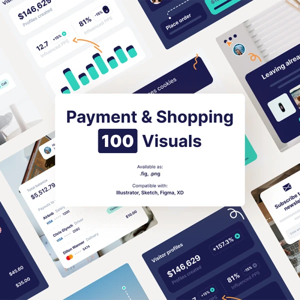 100款购物付款视觉功能模块应用套件 Payment & Shopping Visuals Pack .sketch .ai .figma