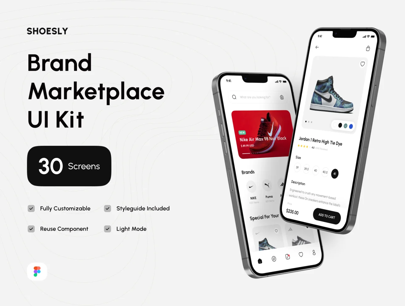 30屏时尚潮流鞋履电商网购平台UI设计套件 Shoesly – Brand Marketplace App UI Kit .figma插图1