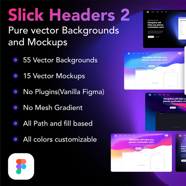 55款矢量海报背景智能样机UI设计套件 Slick Headers 2.0 .figma