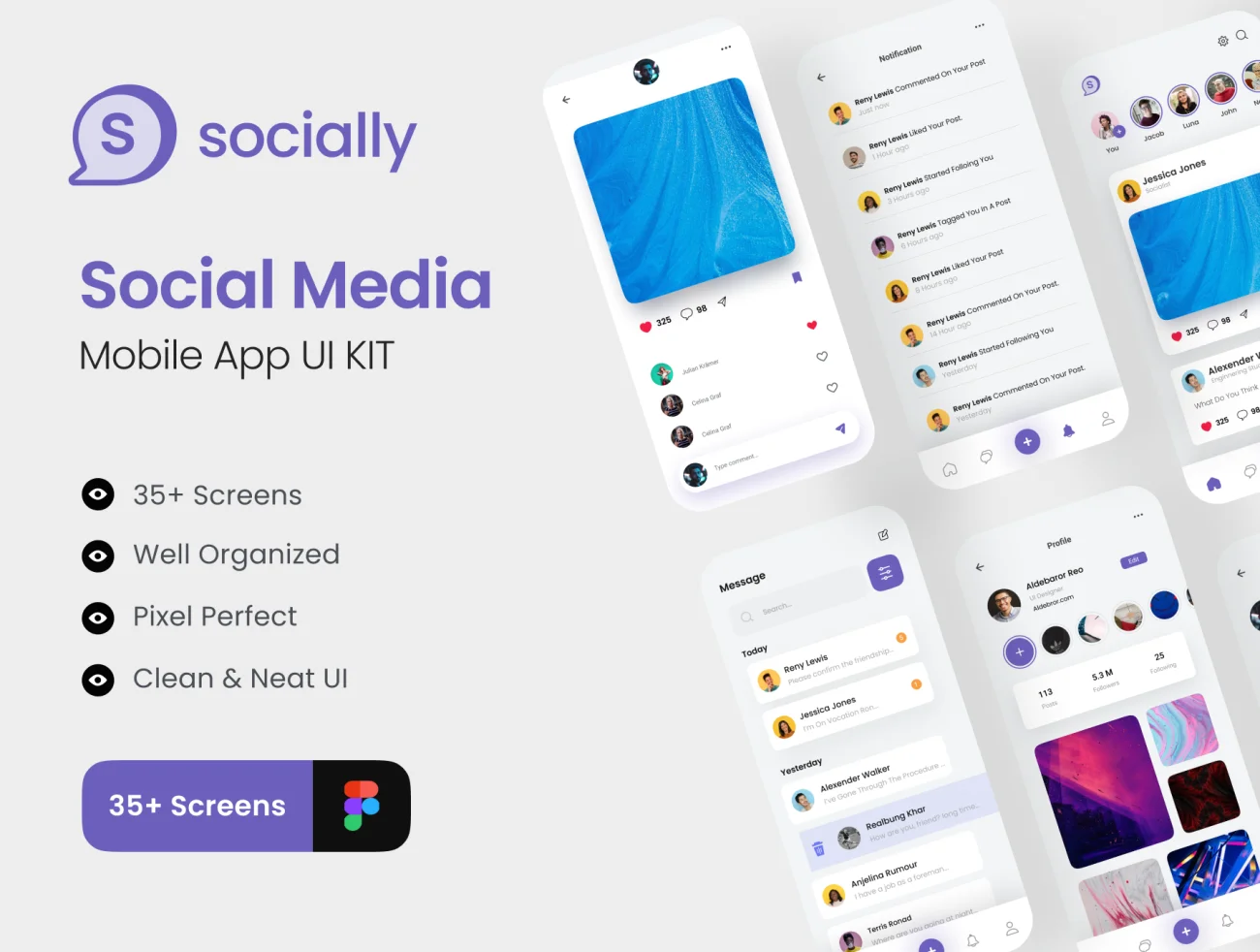 35屏社交媒体应用UI设计套件 Socially – Social Media App UI KIT .figma插图1