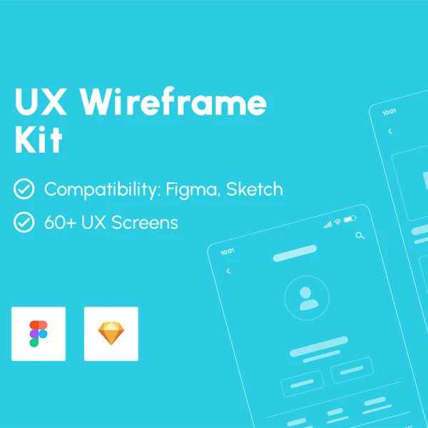 60屏应用线框原型图UI设计套件 UX Wireframe Kit .figma