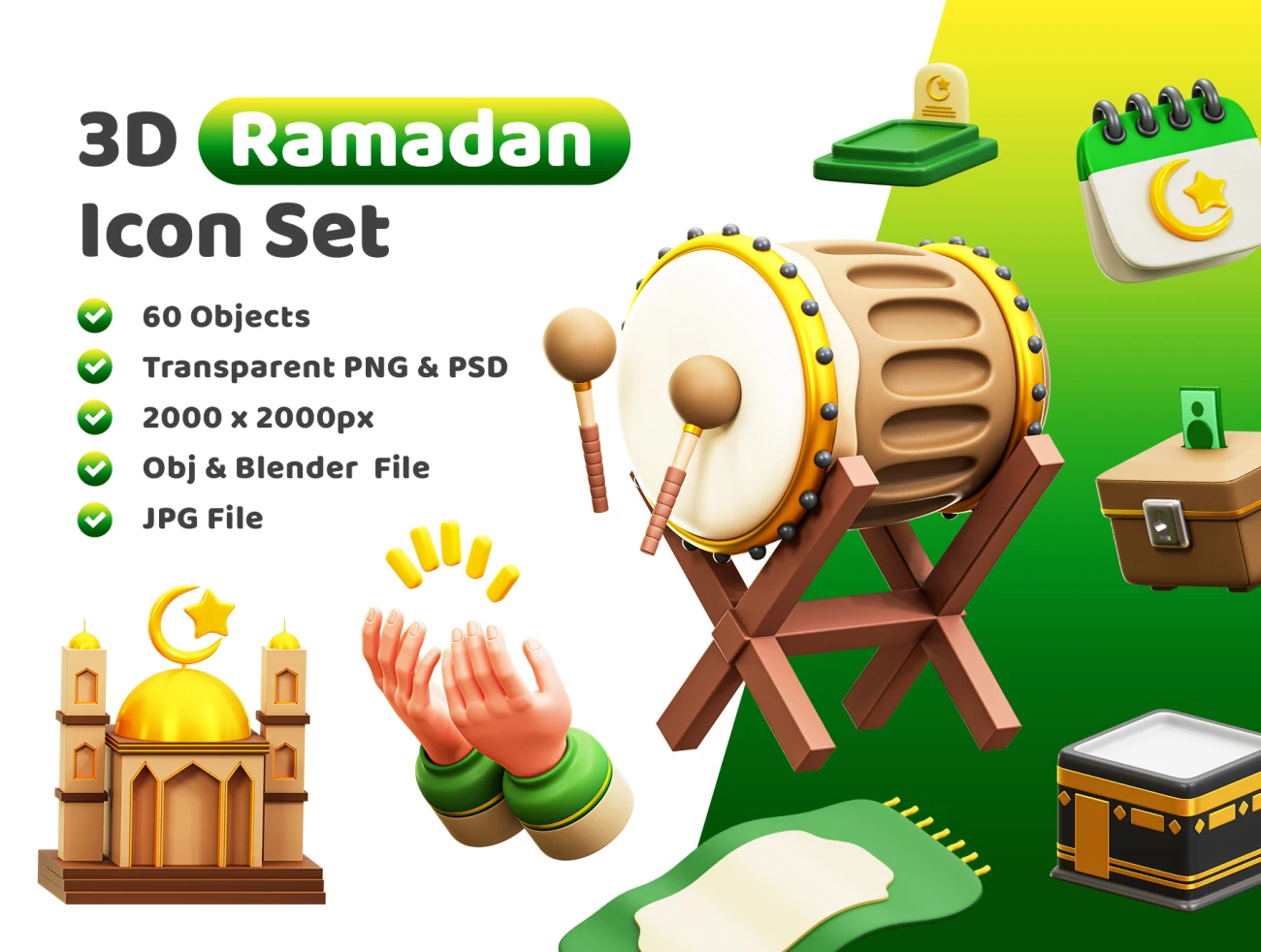 60款穆斯林斋月3D图标模型素材 3d Ramadan Icon .blender .psd插图1