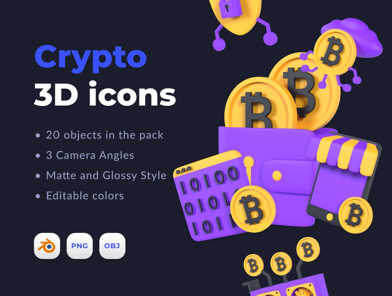 20款加密货币3D图标立体模型素材 Cryptocurrency 3D icons .blender插图1