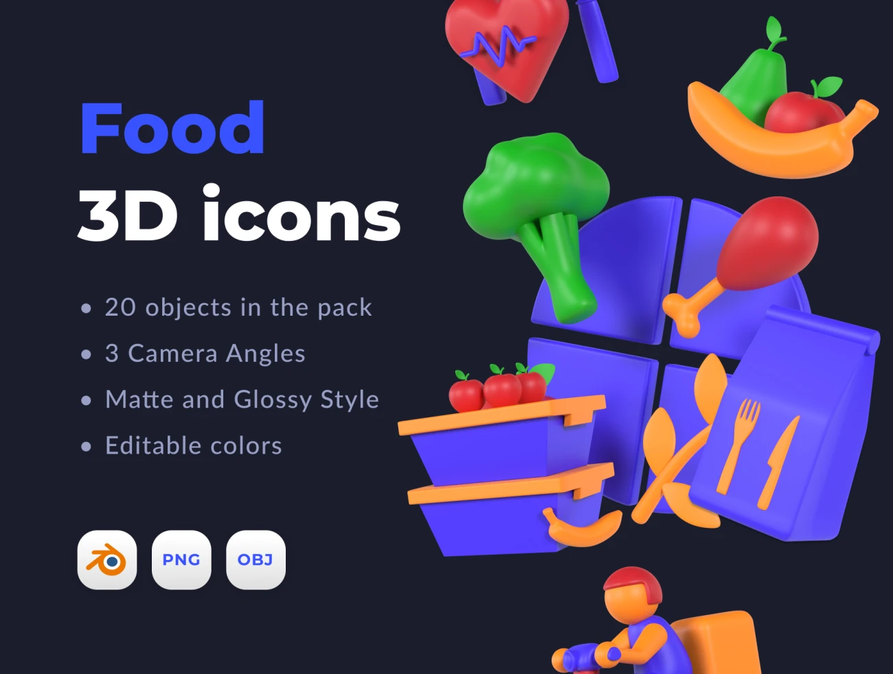 20款食品蔬菜3D模型素材 Food 3D icons .blender插图1